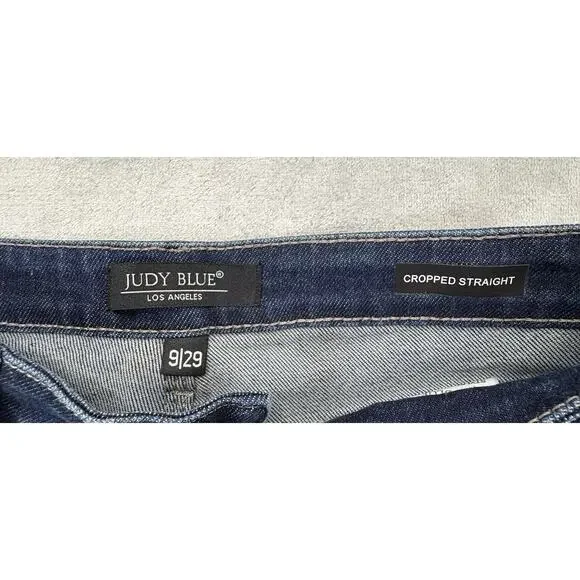 Judy Blue Women’s Cropped Straight Jeans Size 9/29 Cut Ankle Raw Hem Blue Denim - Picture 9 of 11